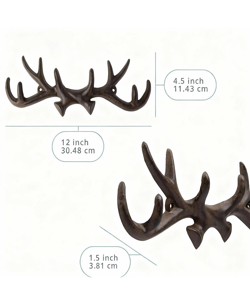 Yigii Antique Cast Iron Deer Wall Hooks for Coats, Hats, Keys