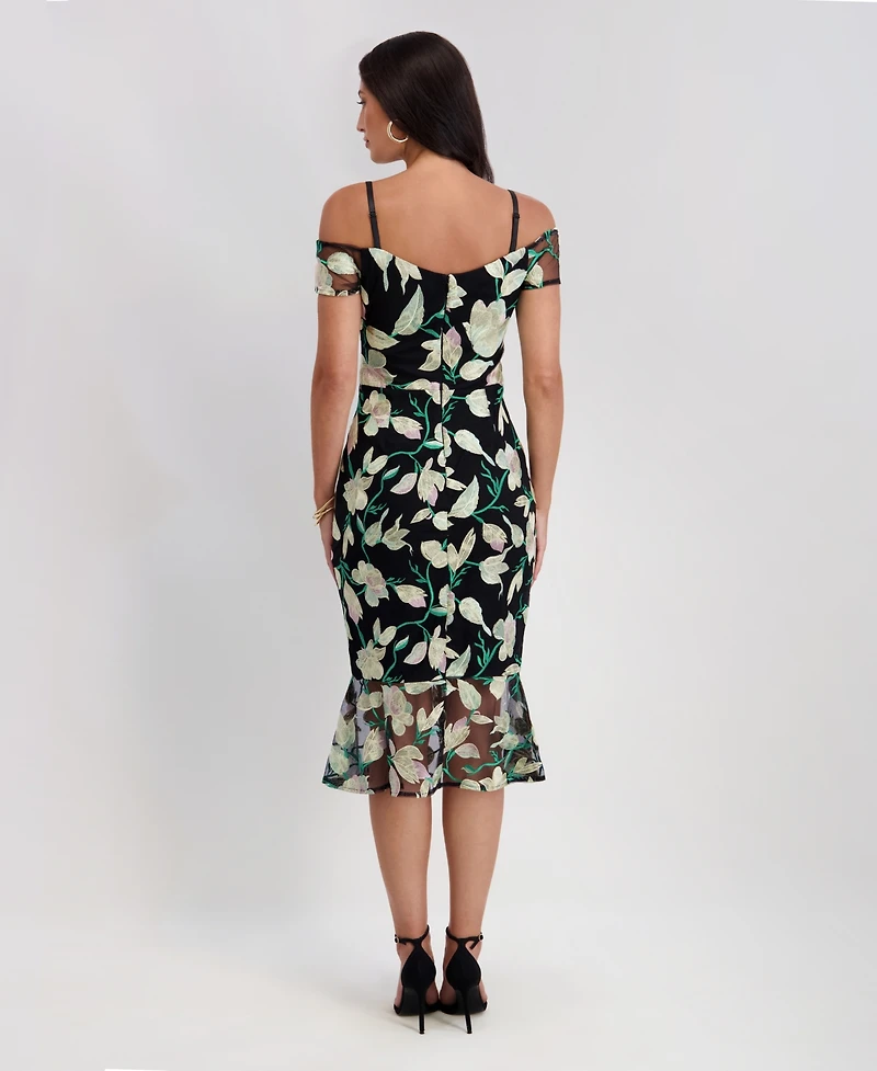 Siena Women's Embroidered Lace Detail Sweetheart Midi Dress