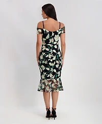 Siena Women's Embroidered Lace Detail Sweetheart Midi Dress