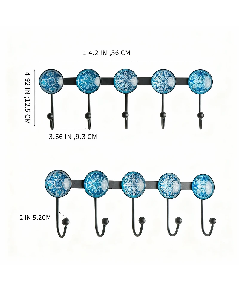 Yigii Boho Multi-Color Mandala Wall Rack - 5 Hooks for Coats, Hats, Bags