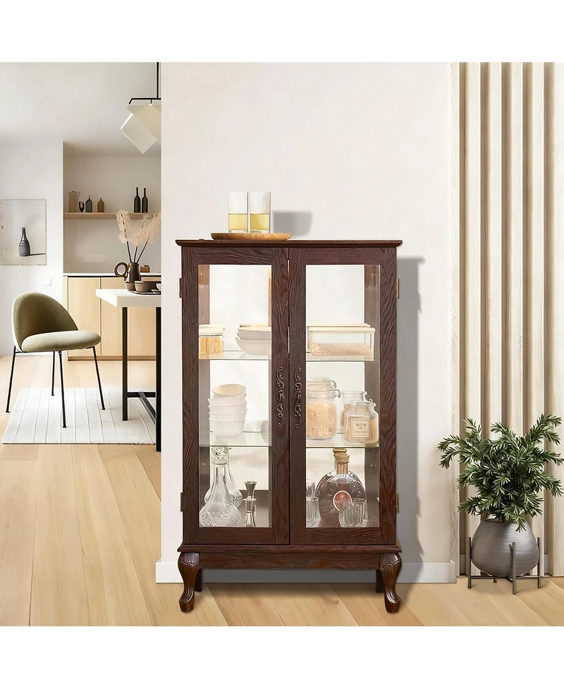 Yigii Antique Display Cabinet with Lighted Glass Doors and Mirrored Panel