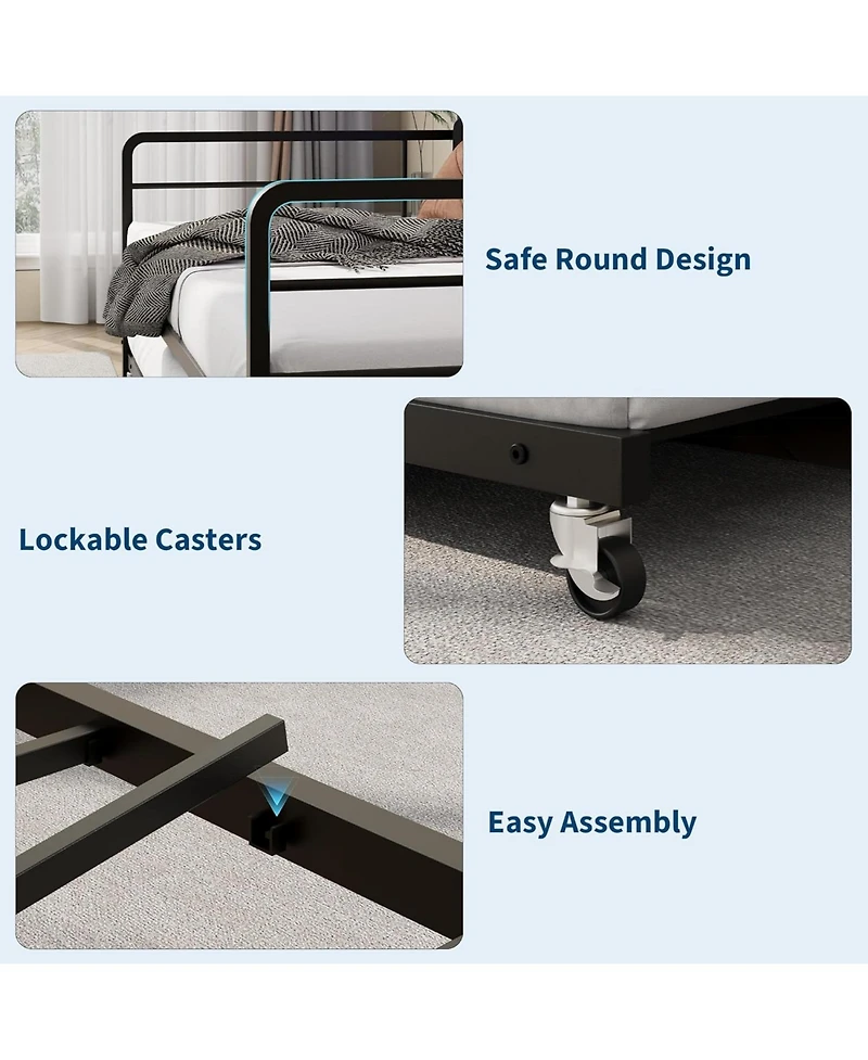 gaomon Daybed with Trundle & Led Light, Sturdy Metal Frame, Corduroy Headboard, Usb Charging