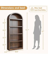 gaomon 71" Tall 5-Shelf Arched Bookcase – Farmhouse Wooden Bookshelf with Display Storage Rack, Freestanding for Home Office, Liv