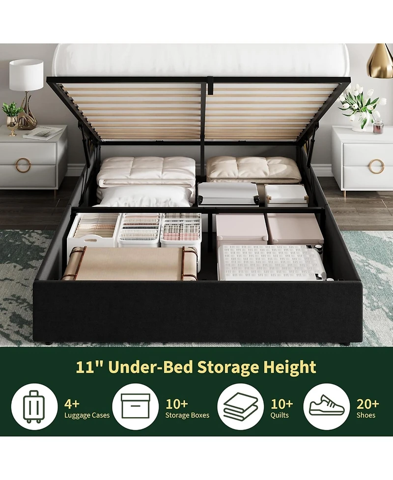 gaomon Full Lift-Up Storage Bed Frame, Velvet Wingback Headboard, Hydraulic Support