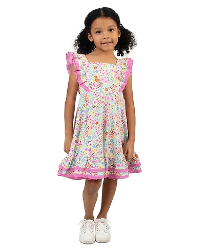 Rare Editions Girls' 2T-6X Knit Print Square Neck Dress