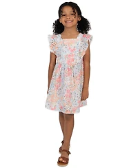 Rare Editions Girls' 2T-6X Printed Eyelet Square Neck Ruffle Dress