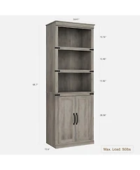 gaomon 68.7" Tall 5-Tier Farmhouse Bookcase with Cabinet – Wooden 5-Shelf Bookshelf with Storage Doors, Freestanding Bookcase