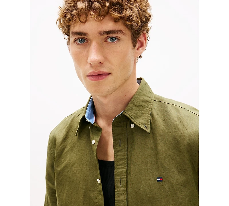 Tommy Hilfiger Men's Short-Sleeve Pigment-Dyed Linen Button-Front Shirt