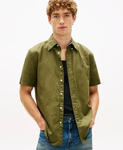 Tommy Hilfiger Men's Short-Sleeve Pigment-Dyed Linen Button-Front Shirt