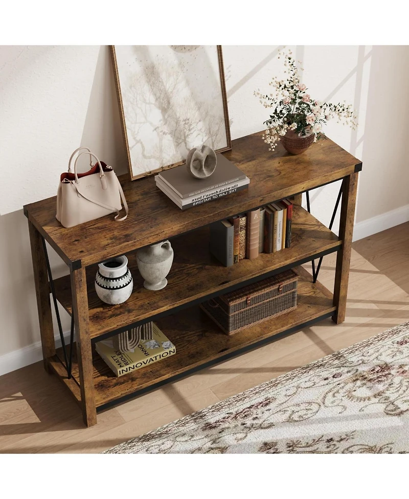 gaomon Farmhouse Table,47" Narrow Long Console Table with Storage, 3 Tier Wood for Living Room, Sofa Tables Behind