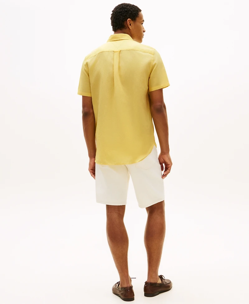 Tommy Hilfiger Men's Short-Sleeve Pigment-Dyed Linen Button-Front Shirt
