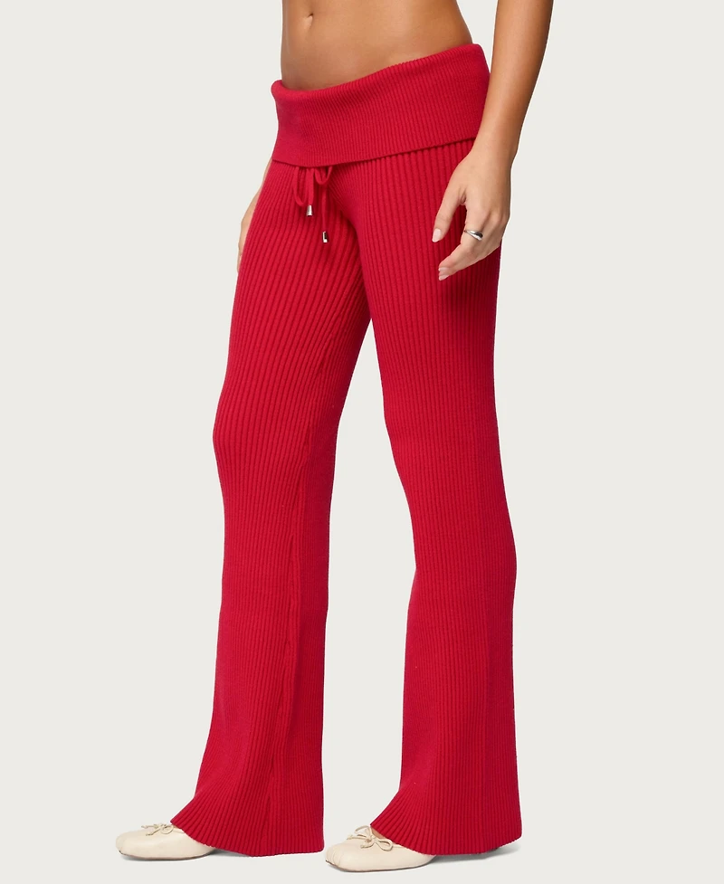 Edikted Women's Adannah Foldover Ribbed Knit Pants