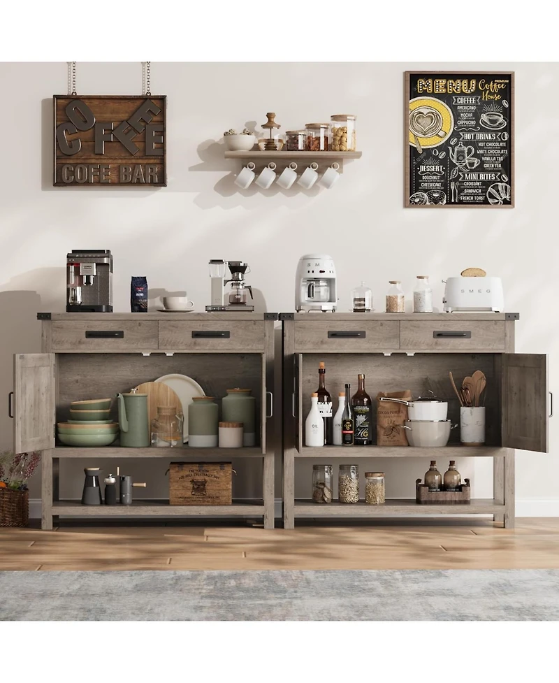 gaomon Farmhouse Console Table with 2-Door & 2 Drawers, Wood Coffee Bar Cabinet Sofa Table, Entryway Table with 2 Storage Cabinets, Farmhouse Buffet