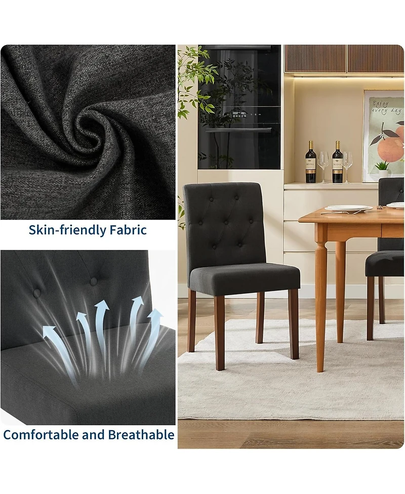 gaomon Upholstered Dining Chairs Set of 2 Modern Fabric Kitchen Side Chairs with Sturdy Wood Legs Parsons Design Comfortable Soft Linen