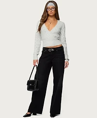 Edikted Women's Janine Pointelle Knit V Neck Top