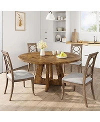 gaomon 47 Inch Round Farmhouse Dining Table for 4-6 with Wooden Top and Legs – Large Rustic Table for Home Dining Room or Living Room (No Chair