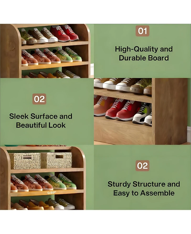 Rainsken 8-Tier Tall Shoe Rack, Wooden Shoe Storage Display Shelf, Shoe Cabinet Organize for Closet, Hallway, Living Room and Entryway