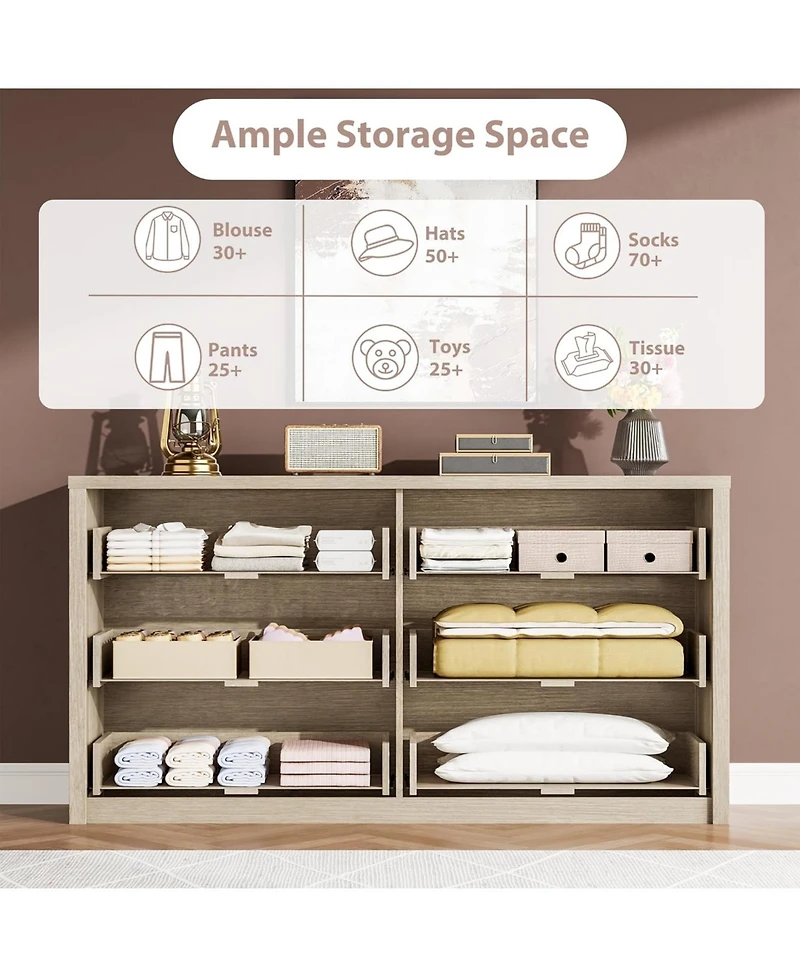 gaomon 6 Drawer Dresser for Bedroom, Wide Handle-Free Wooden Chest of Drawers, Modern Storage Cabinet for Living Room or Entryway