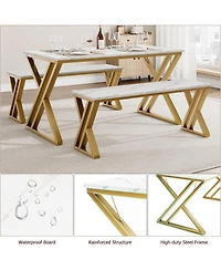 gaomon Kitchen Table with 2 Benches Dining Table Set for 4 with Faux Marble Tabletop Saving Space Dining Room Table Set