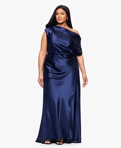 Betsy & Adam Plus Asymmetrical Neck Ball Gown