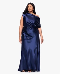 Betsy & Adam Plus Asymmetrical Neck Ball Gown