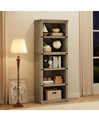 gaomon 5-Tier Farmhouse Bookcase – Wooden Bookshelf with Open Display Shelves and Storage, Freestanding Home Office, Living Room, Bedroom