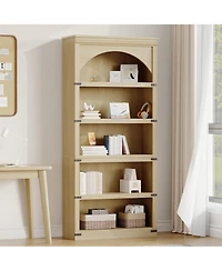 gaomon 68.7" Tall Arched Bookcase – 5-Shelf Farmhouse Wooden Bookshelf with Curved Storage Rack for Home Office, Living Room, or Bedroom