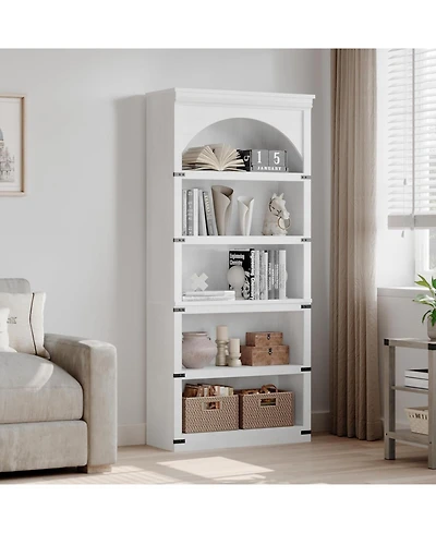 gaomon 68.7" Tall Arched Bookcase – 5-Shelf Farmhouse Wooden Bookshelf with Curved Storage Rack for Home Office, Living Room, or Bedroom
