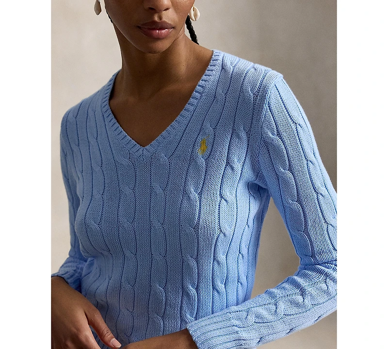 Polo Ralph Lauren Women's Cable-Knit Cotton V-Neck Sweater