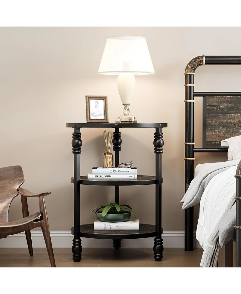 gaomon Round Side Table, Small End Table with 3 Shelves for Living Room, Bedroom, Night Stand Accent Coffee Table with Steel Frame for Small Spaces