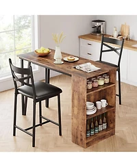 gaomon Bar Table Set of 2 Cushioned Chairs with 3 Storage Shelves Extendable Dining Table