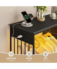 gaomon 6 Drawers Dresser for Bedroom with Hanging Rack, Led Lights & Charging Station, Wooden Top Storage Chest of Drawers with Charging Station