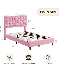 gaomon Pink Twin Bed Frame with Upholstered Headboard, Heavy-Duty Platform Bed Frame with Strong Wood Slats, No Box Spring Needed