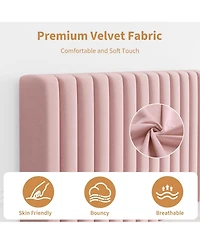 gaomon Twin Size Velvet Platform Bed Frame with Vertical Channel Tufted Adjustable Headboard, Wooden Slats Support, No Box Spring