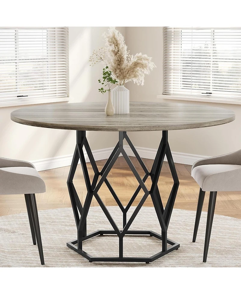 gaomon 47 Inch Round Dining Table Farmhouse Diner Table for 4-6 People Kitchen and Dining Room Tables Wood Circle Table for Kitchen Dining Room