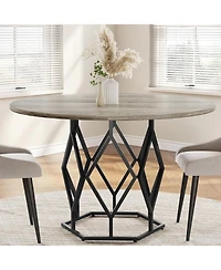 gaomon 47 Inch Round Dining Table Farmhouse Diner Table for 4-6 People Kitchen and Dining Room Tables Wood Circle Table for Kitchen Dining Room