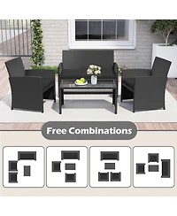 Gymax Set of 8 Patio Conversation w/Seat Cushions & Tempered Glass Tabletop Porch Outdoor