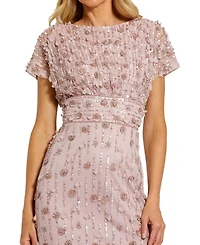 Mac Duggal Petite Cap Sleeve Sheath Midi Dress With Floral Beading