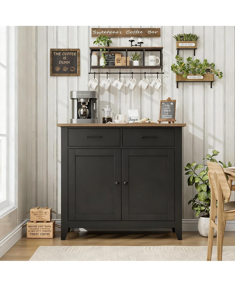 Yigii Farmhouse Buffet Cabinet with 2 Drawers and Doors