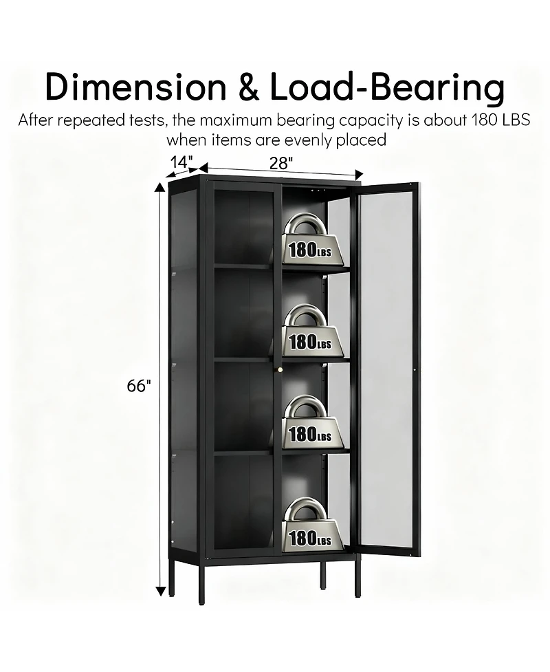 Yigii Tempered Glass Sturdy Steel Frame 3-Side Display Cabinet