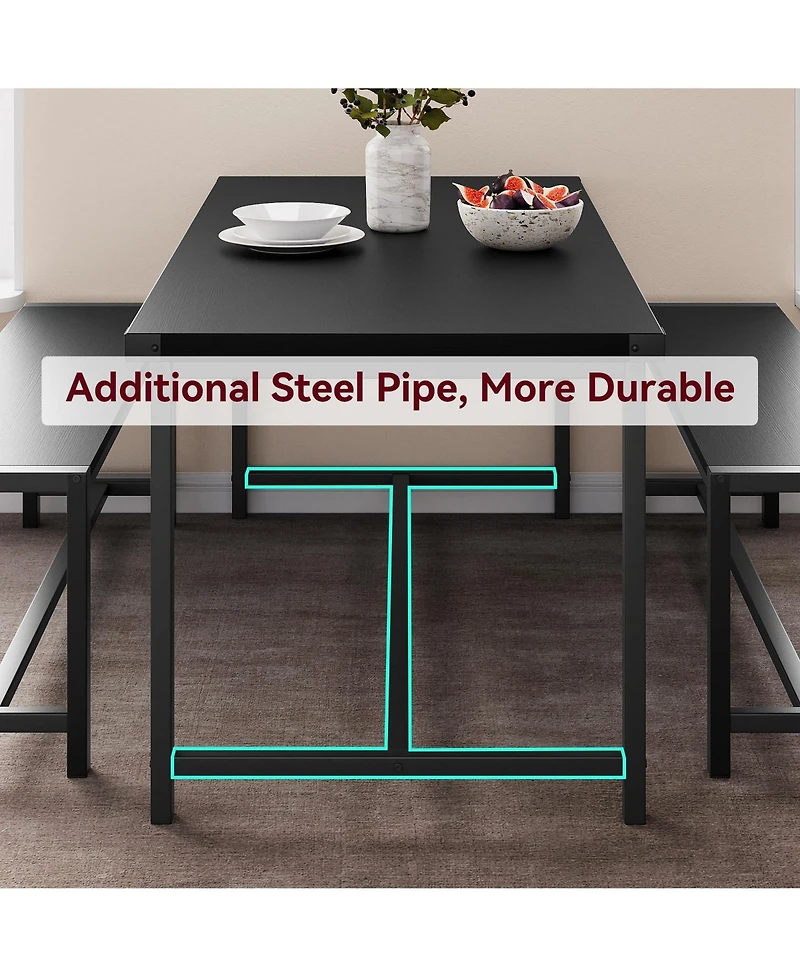 gaomon Dining Table Set for 4, Kitchen Room with 2 Benches, 3-Piece Wood Dinette Sets Chairs