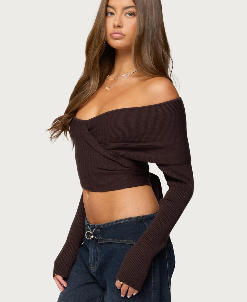 Edikted Women's Paulina Off Shoulder Wrap Sweater