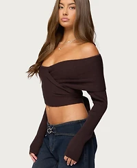 Edikted Women's Paulina Off Shoulder Wrap Sweater
