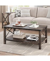 gaomon Farmhouse Rectangle Coffee Table 2-Tier Center Table Living Room Rectangle Cocktail Table