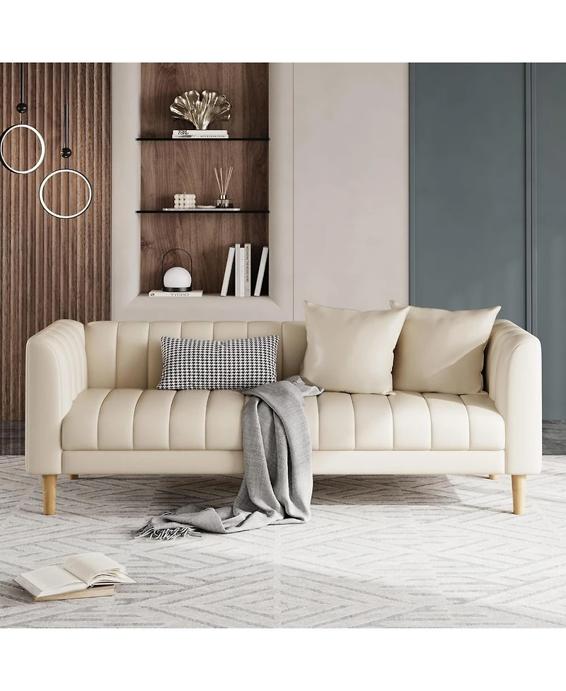 gaomon Faux Leather Sofa Couch, Modern 78" W Sofa with Deep Seats, 3 Seater Sofa Couch with 2 Throw Pillows and Wood Legs, Easy Assembly