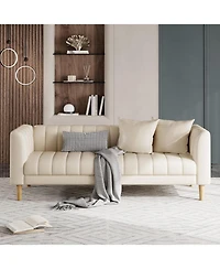 gaomon Faux Leather Sofa Couch, Modern 78" W Sofa with Deep Seats, 3 Seater Sofa Couch with 2 Throw Pillows and Wood Legs, Easy Assembly