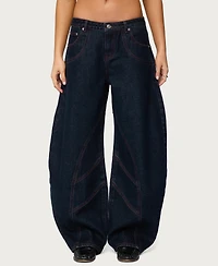 Edikted Women's Double Pocket Low Rise Barrel Leg Jeans