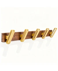 Yigii Solid Walnut Wood 5-Hook Wall Rack for Clothes