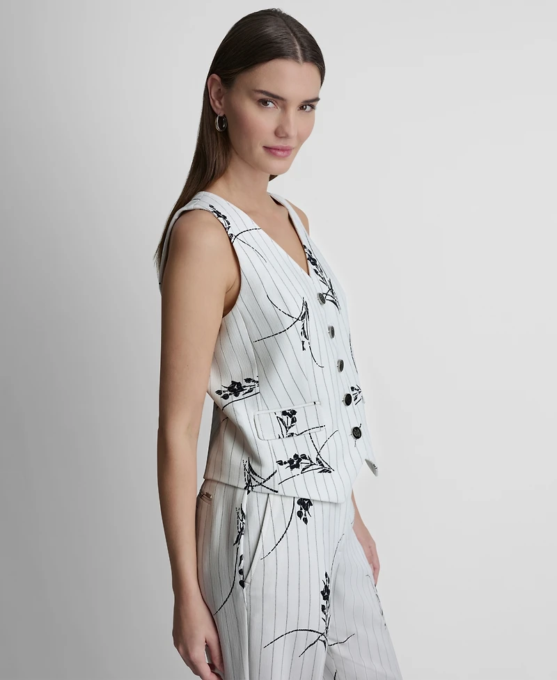 Dkny Women's Pinstripe V-Neck Sleeveless Vest