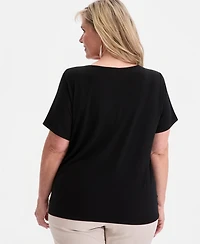 Jm Collection Plus Zippered V-Neck Top